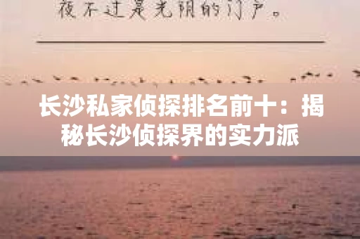 长沙私家侦探排名前十：揭秘长沙侦探界的实力派